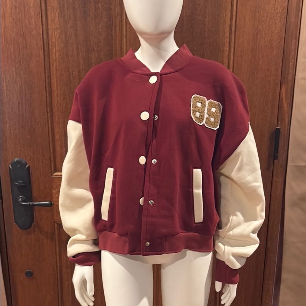 Pink Republic Burgundy and Cream Bomber Jacket